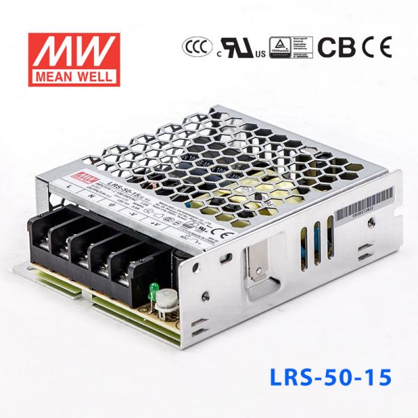 明纬电源LRS-50-15 50W 12V 3.4A单路输出超薄型低空载